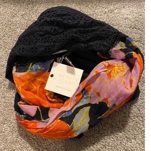 Loft Navy Orange Floral Infinity Scarf NWT